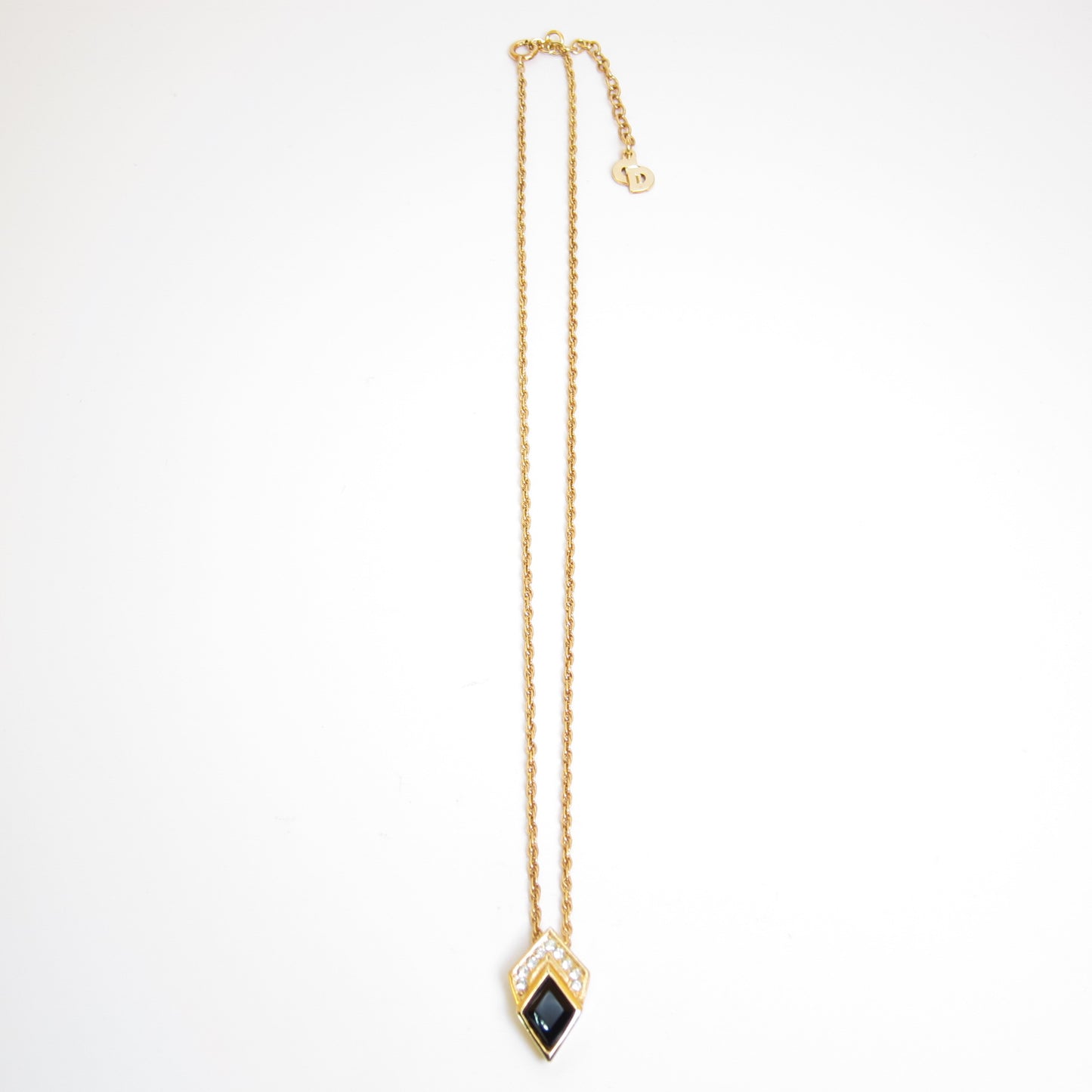 Christian Dior Vintage Rhombus Black and Rhinestone Golden Necklace