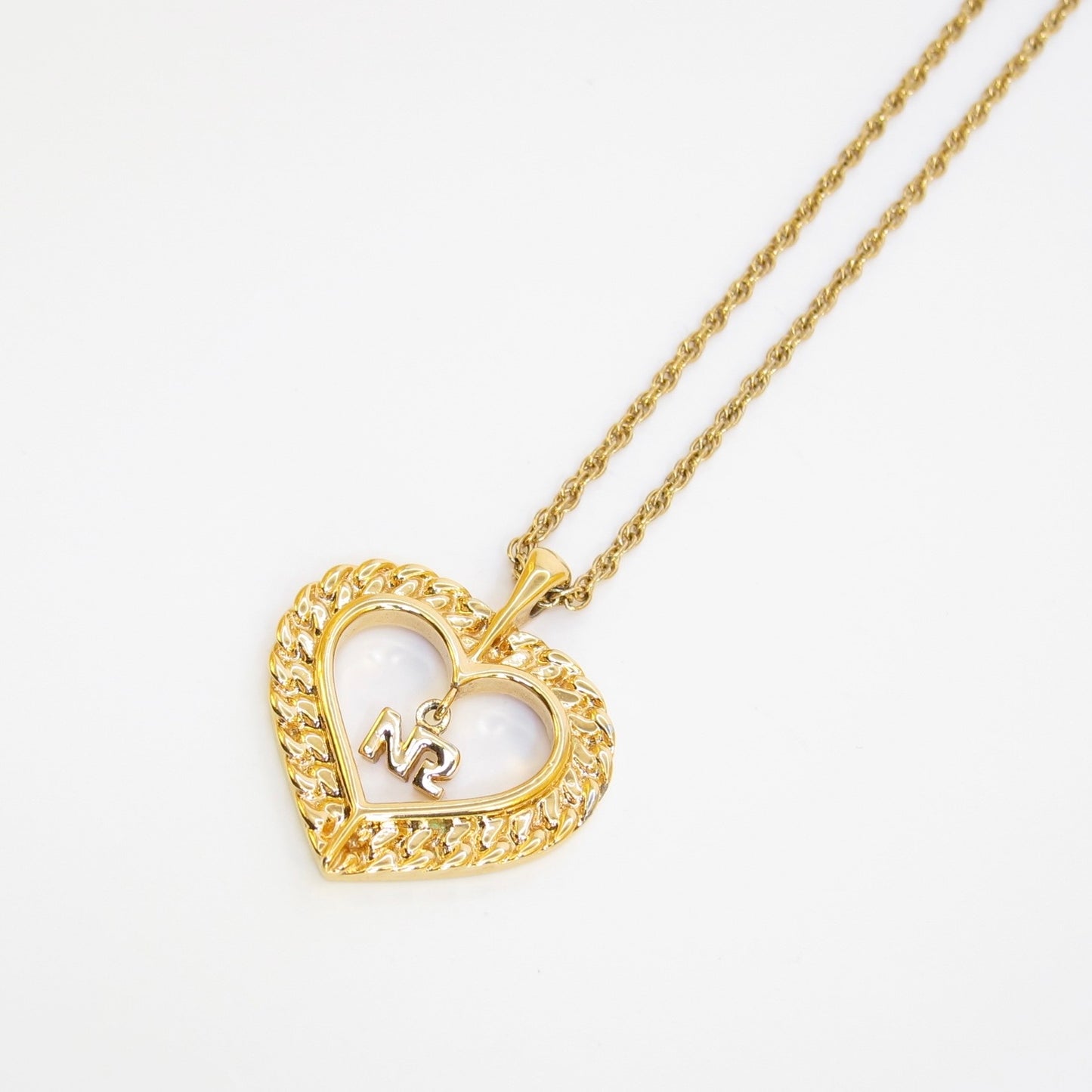 Nina Ricci Vintage NR Logo in Heart Golden Necklace