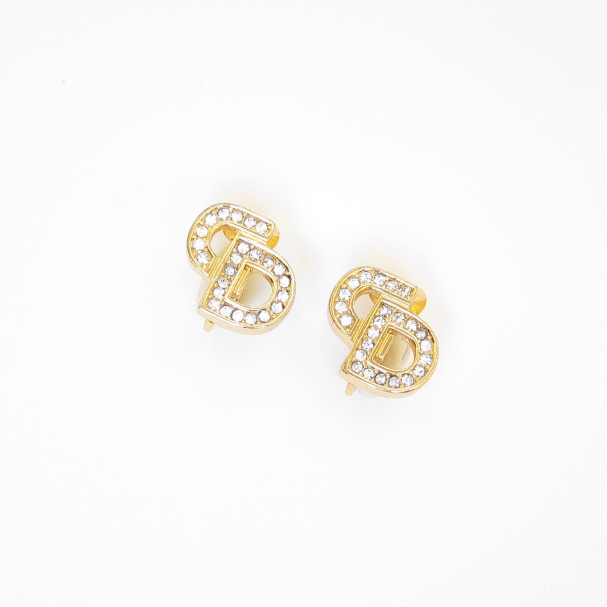 Christian Dior Vintage Crystal CD Logo Clip-On Earrings