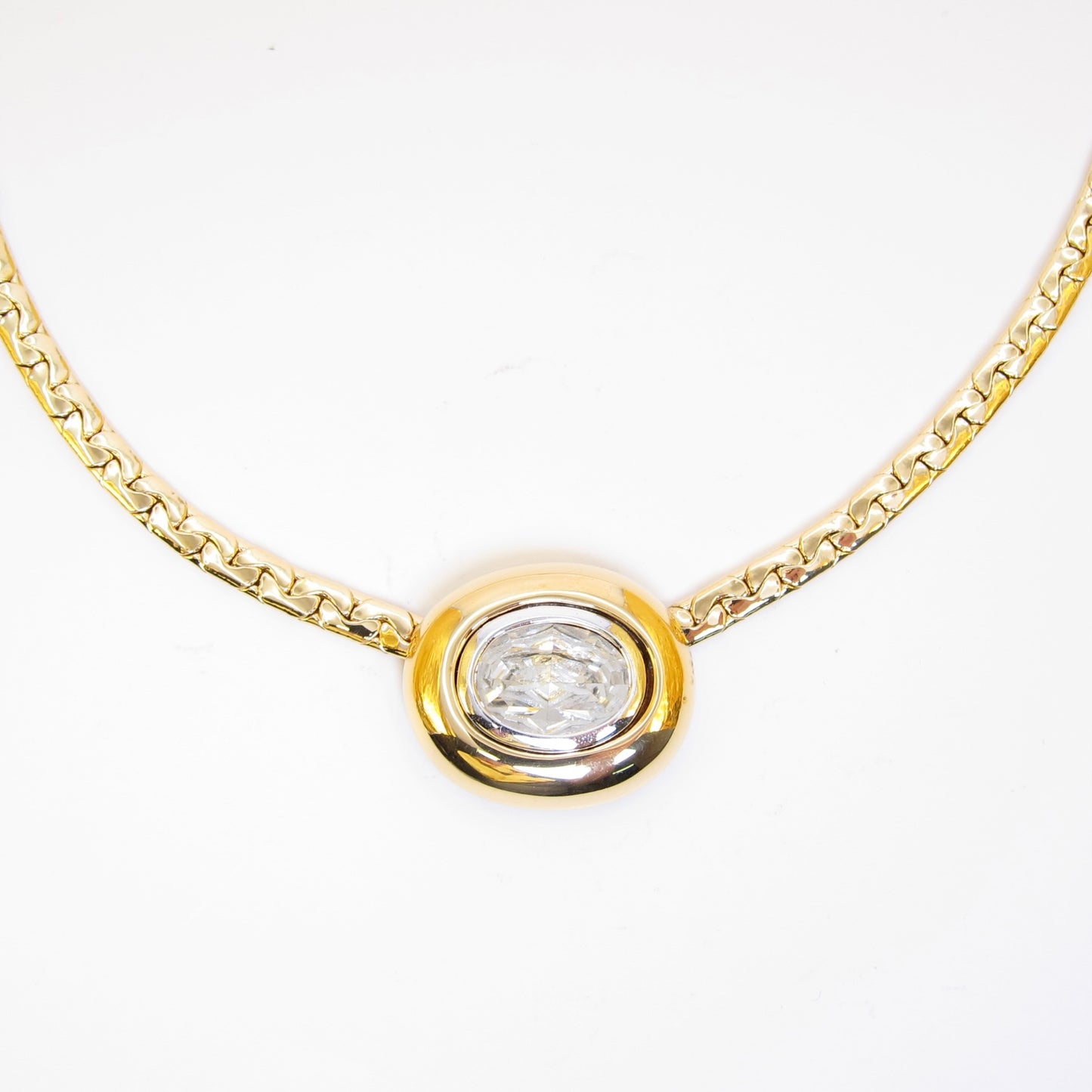 Yves Saint Laurent Vintage Oval Rhinestone Golden Necklace