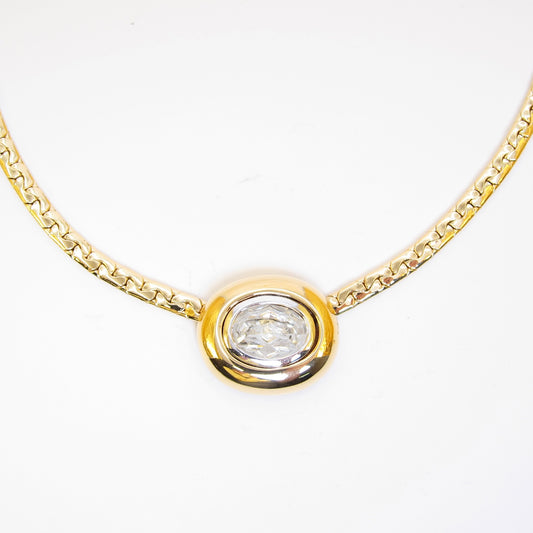 Yves Saint Laurent Vintage Oval Rhinestone Golden Necklace