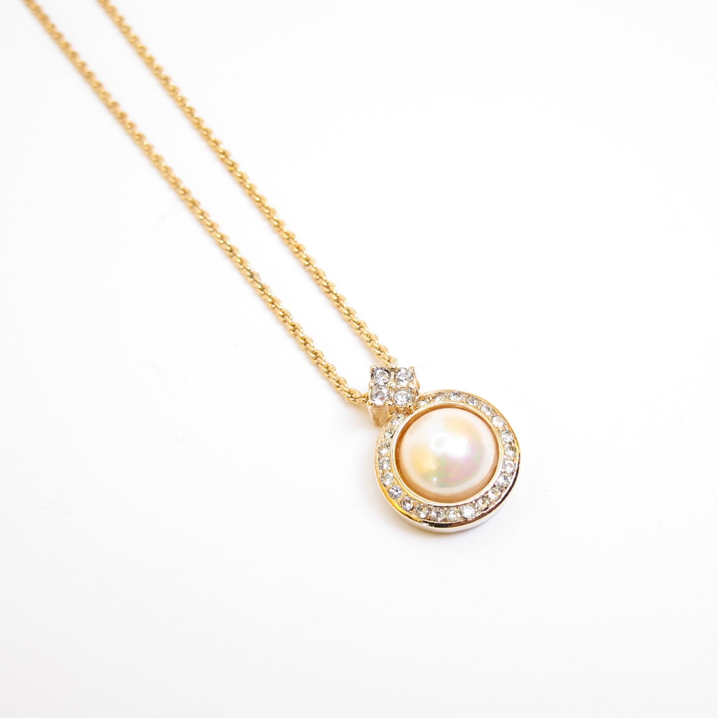 Christian Dior Vintage Pearl and Rhinestone Golden Necklace
