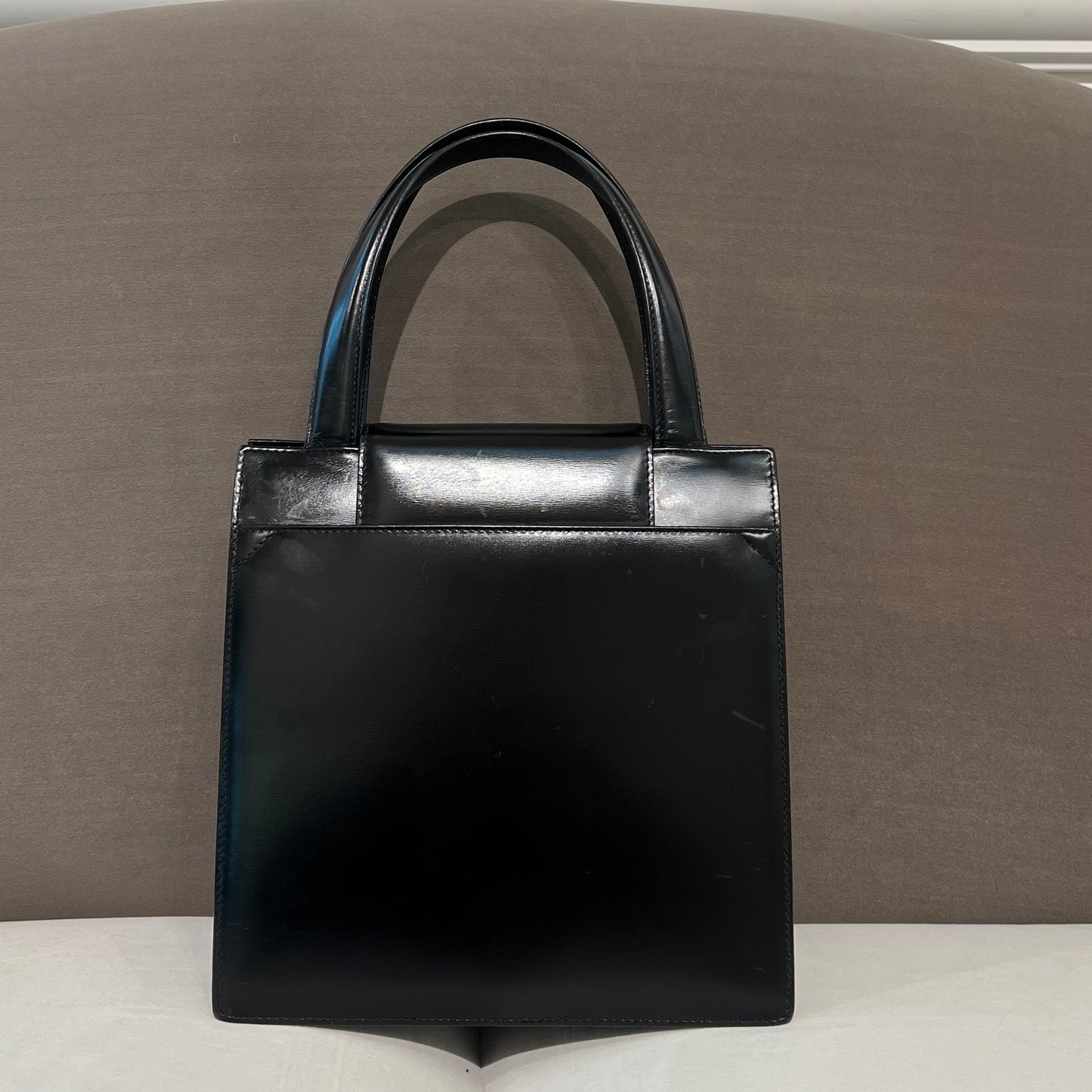 Bvlgari Vintage Golden Turn Lock Black Leather Classic Handbag With Long Strap