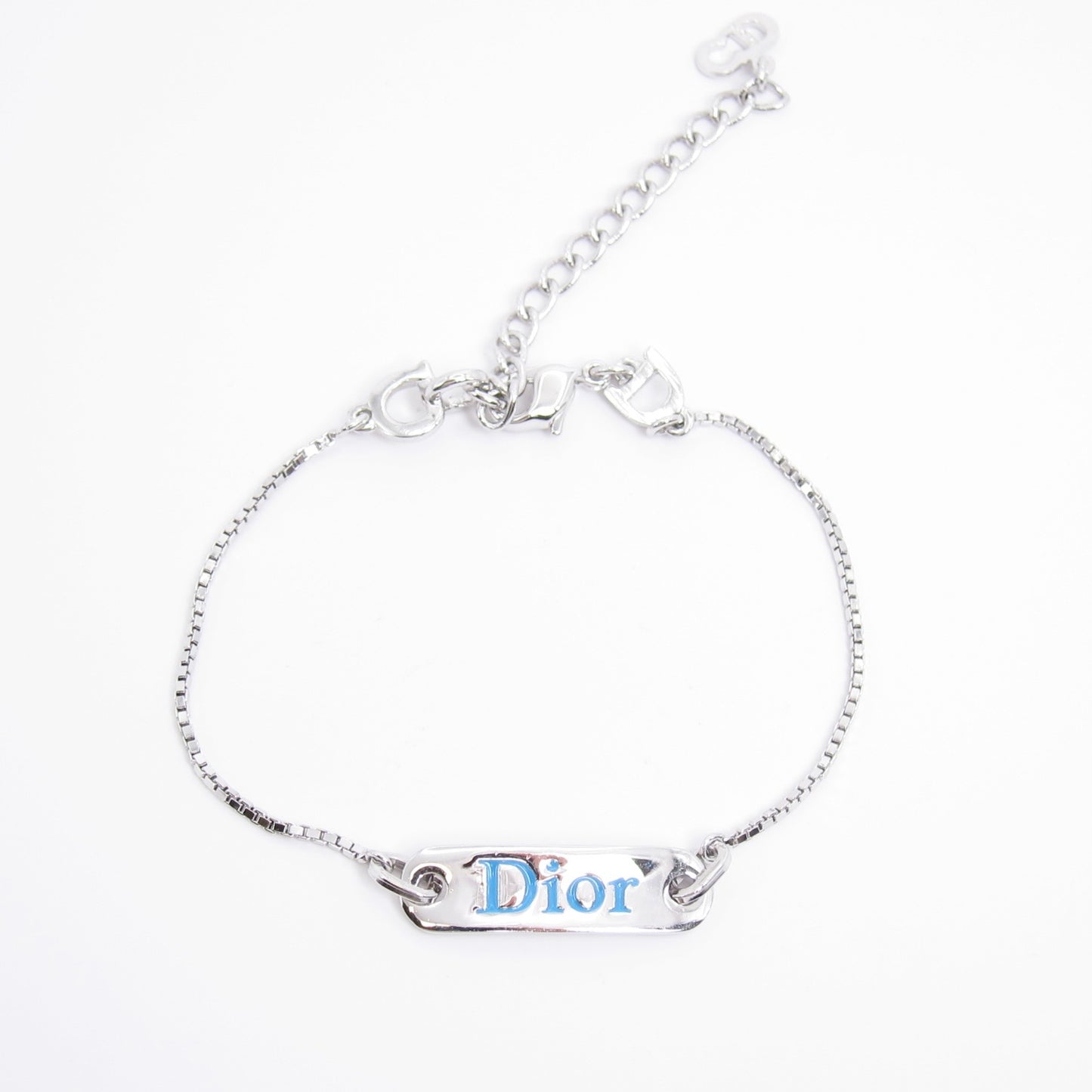 Christian Dior Vintage Dior Logo Plate Silver Bracelet
