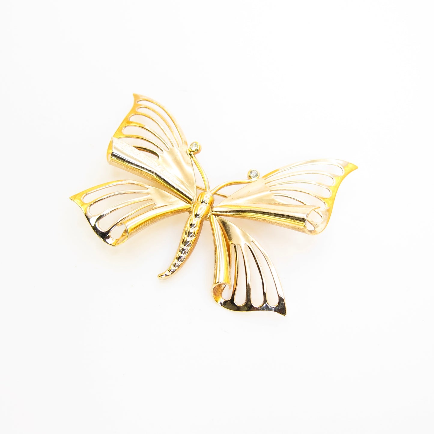 Christian Dior Vintage Butterfly Motif and Rhinestone Golden Brooch
