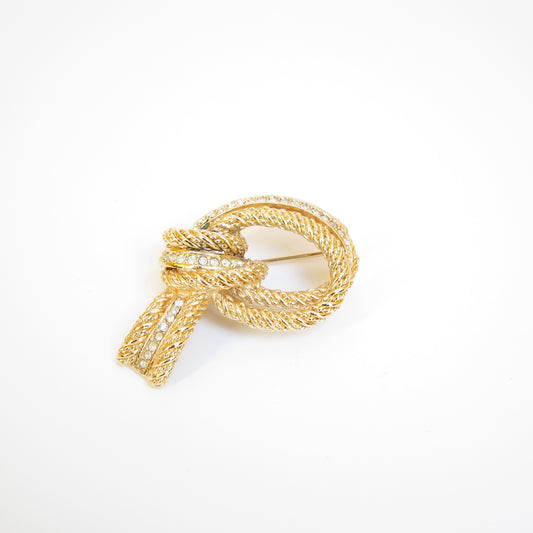 Christian Dior Vintage Knot with Rhinestone Golden Brooch
