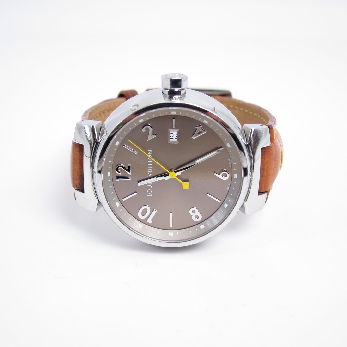 Louis Vuitton Vintage Tambour Brown Face and Leather Strap Watch