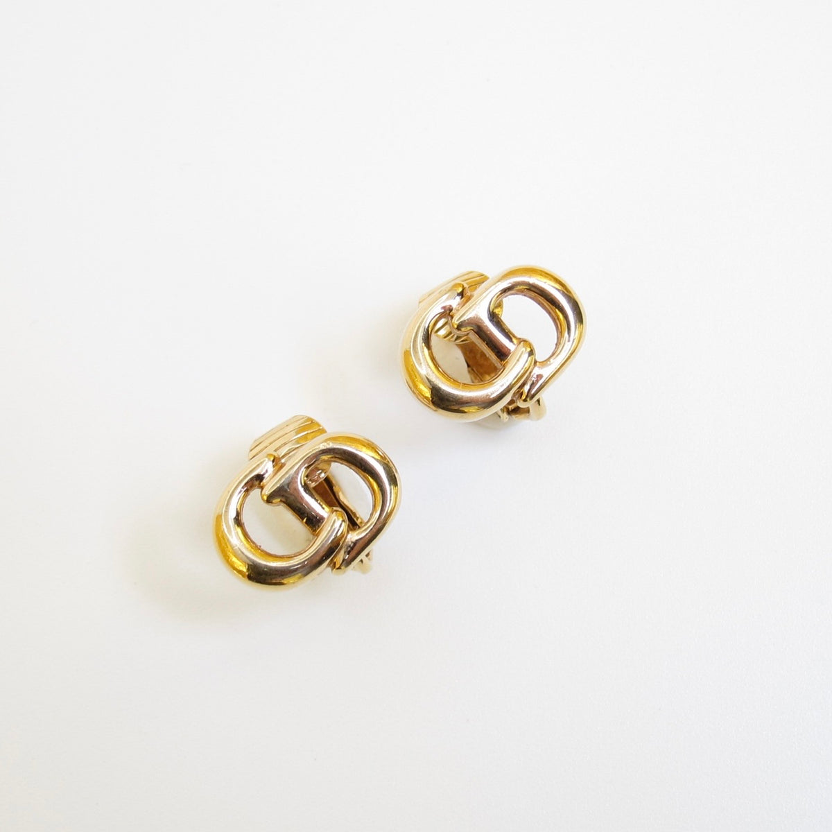 Christian Dior Vintage Mini Interlocking CD Logo Gold-Tone Clip-On Earrings