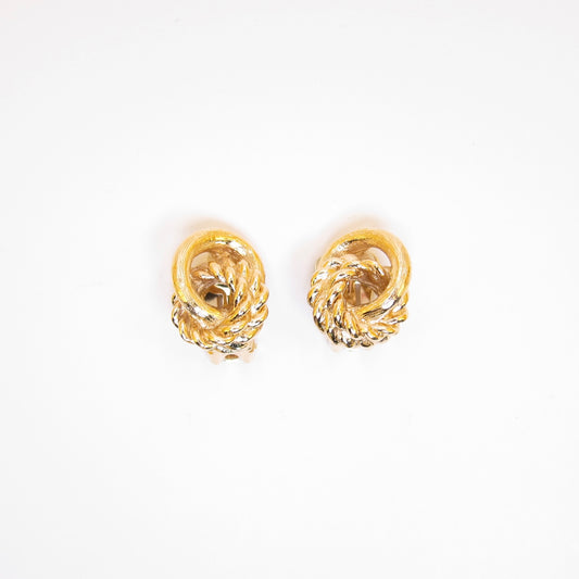 Christian Dior Vintage Twisted Circle Golden Clip-on Earrings