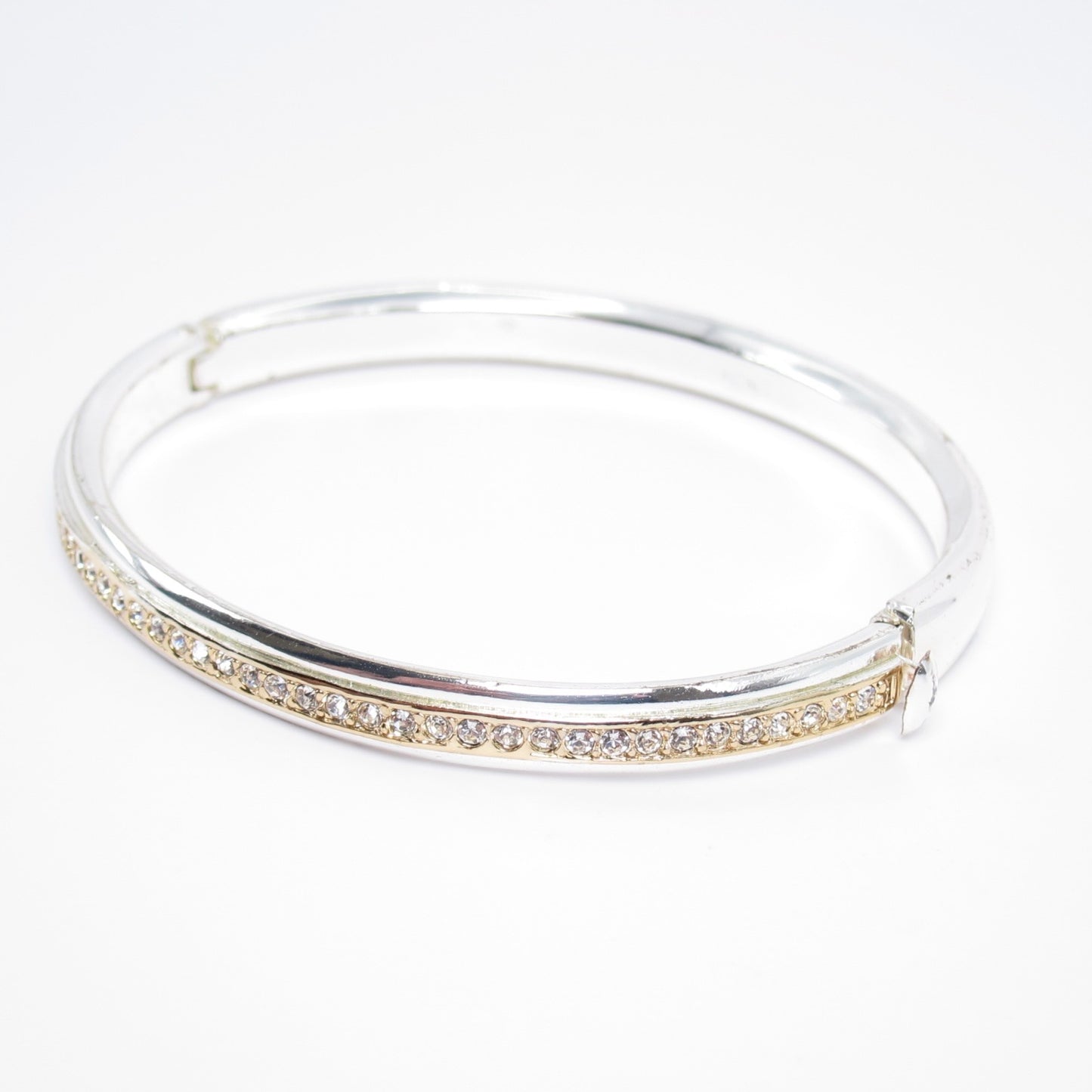 Monet Vintage Rhinestone Silver Hinged Bangle