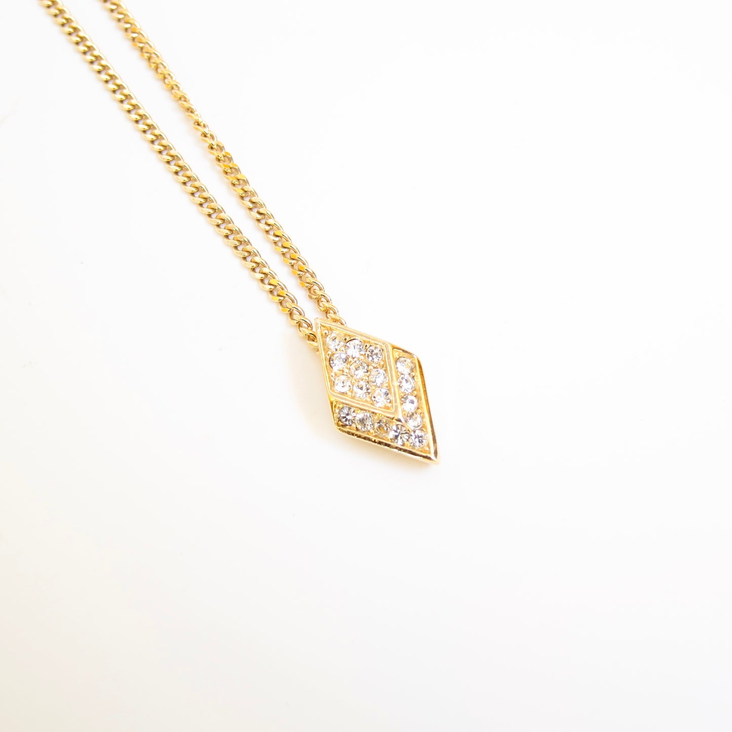 Christian Dior Vintage Rhombus with Rhinestone Golden Necklace