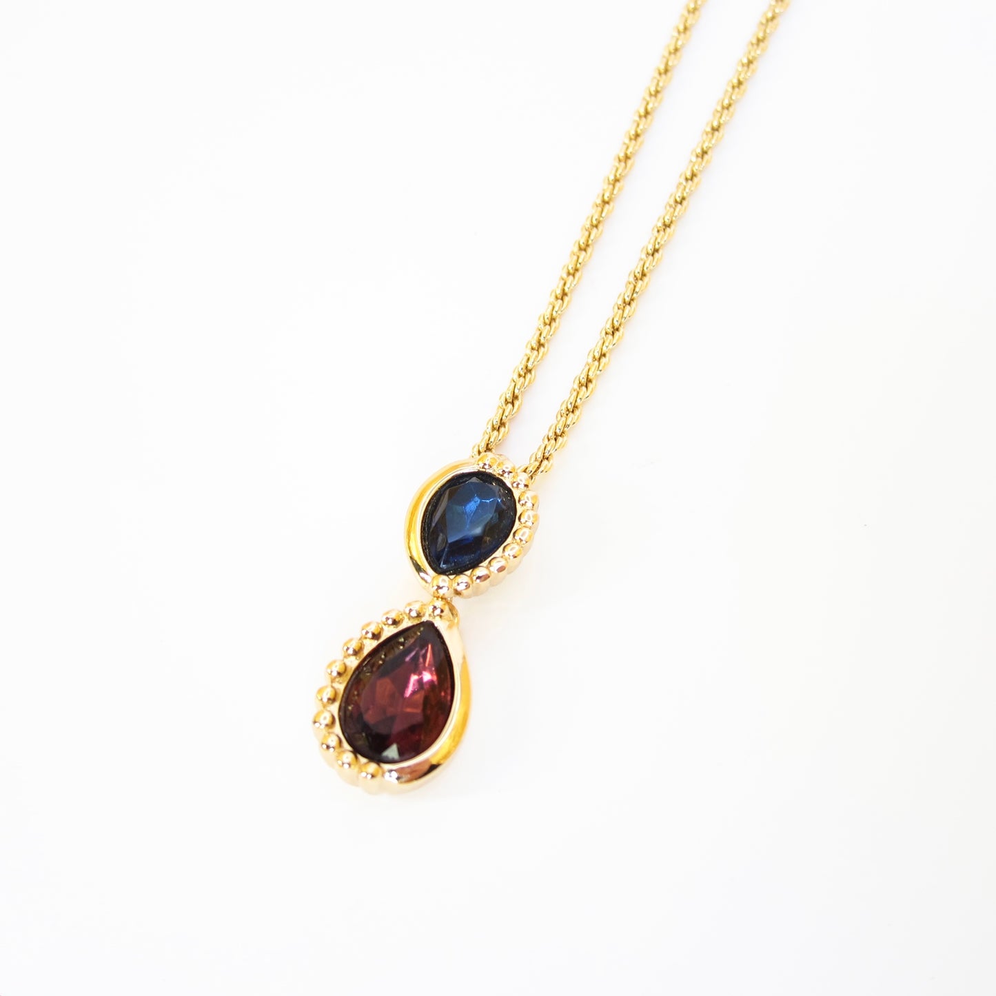 Christian Dior Vintage Blue and Purple Color Stone Golden Necklace