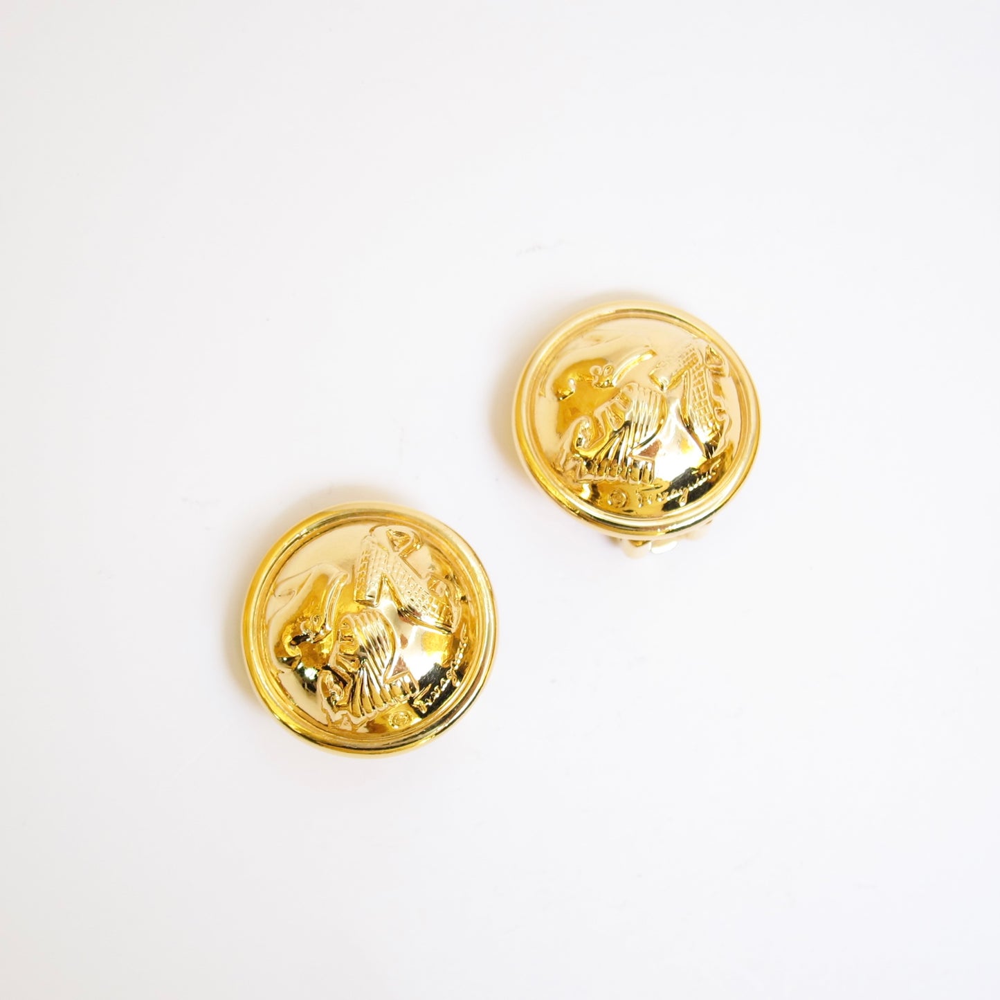 Ferragamo Vintage Shoes Motif Golden Clip-on Earrings