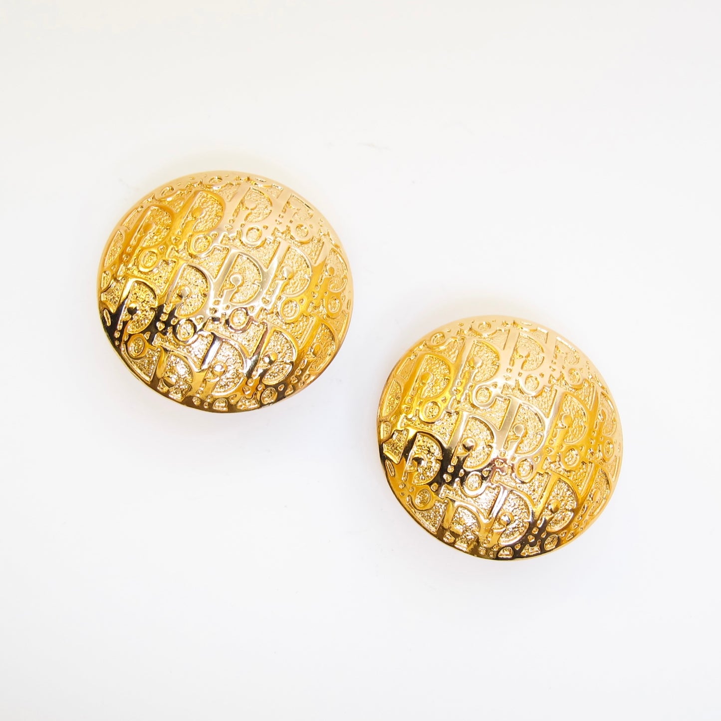 Christian Dior 復古圓形 Trotter 金色夾式耳環