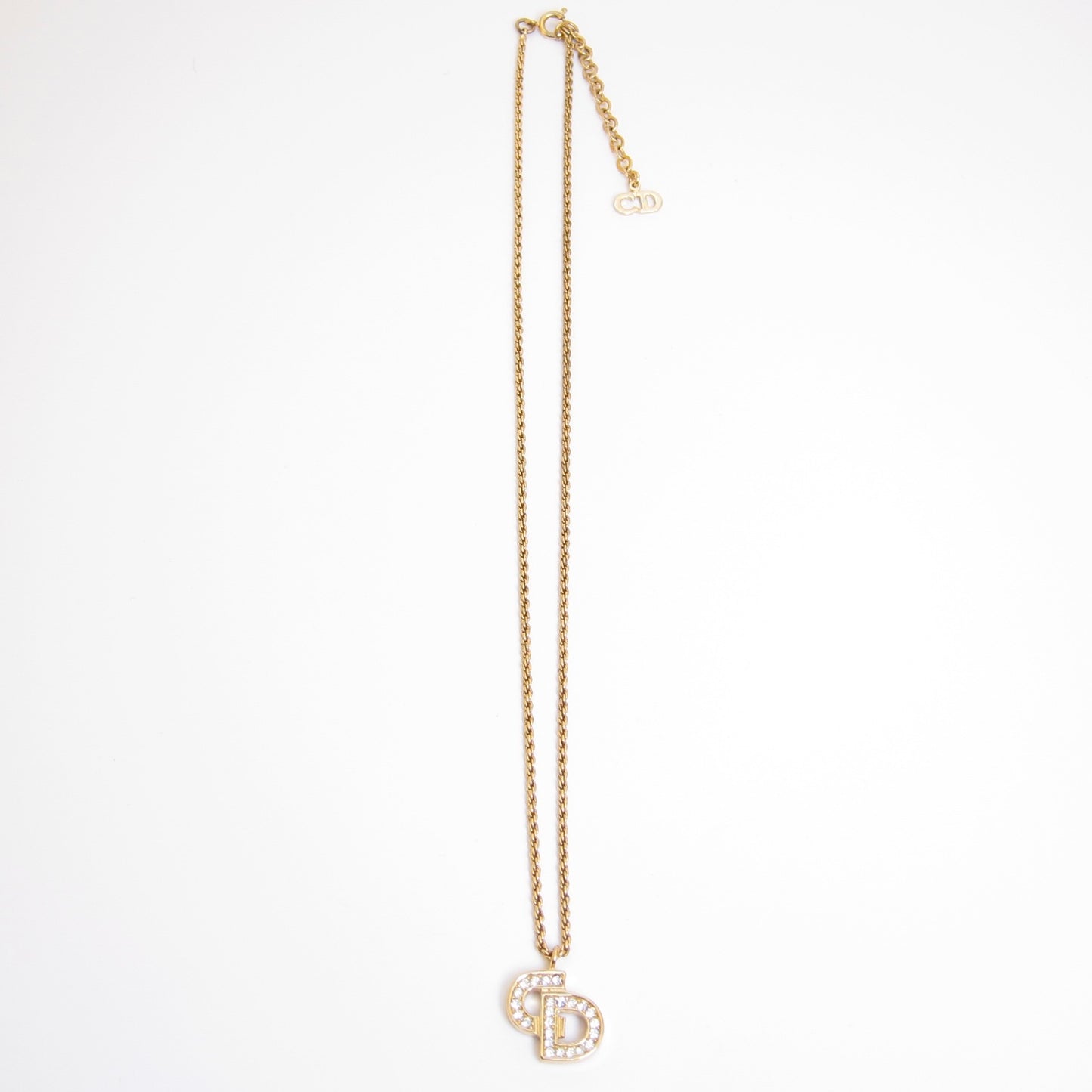 Christian Dior Vintage CD Logo with Rhinestone Golden Necklace