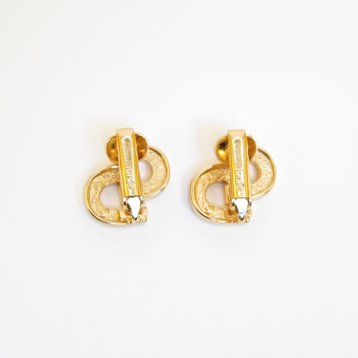 Christian Dior 中古密鑲閃石 CD 字母金色耳夾