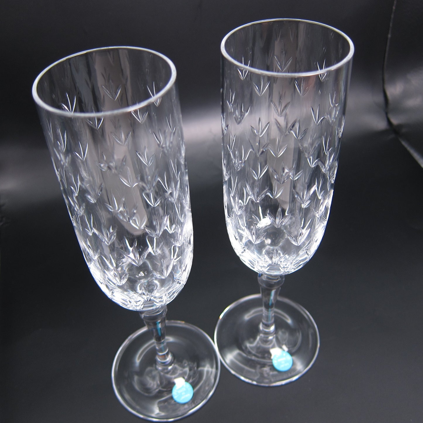 Tiffany Vintage Unused Flower Motif Flute Type Champagne Glass Set of 2
