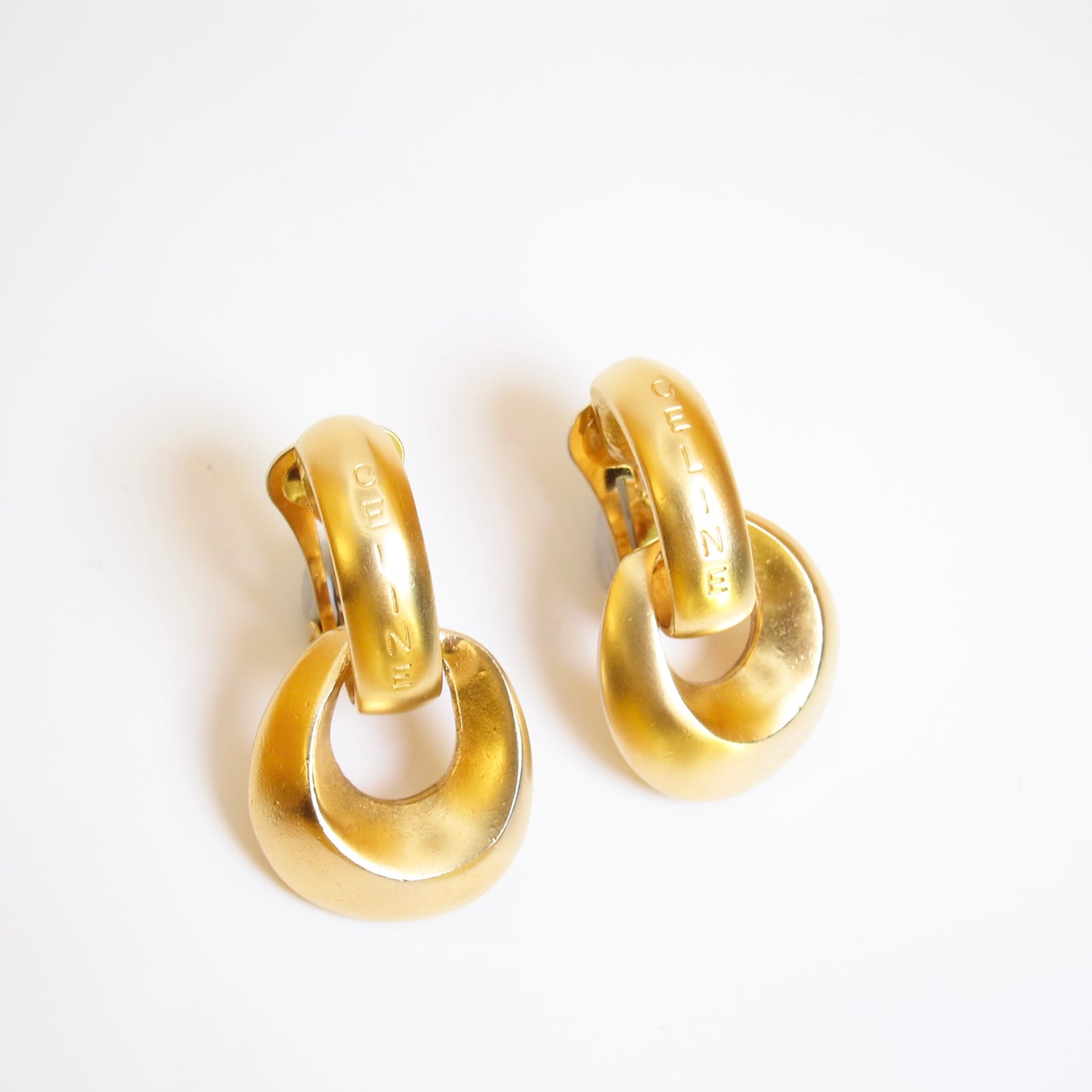 Celine Vintage Celine Logo 2-way Usage Golden Clip-on Earrings
