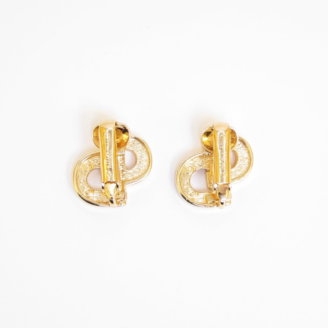 Christian Dior Vintage CD Logo with Rhinestone Golden Clip-on Earrings