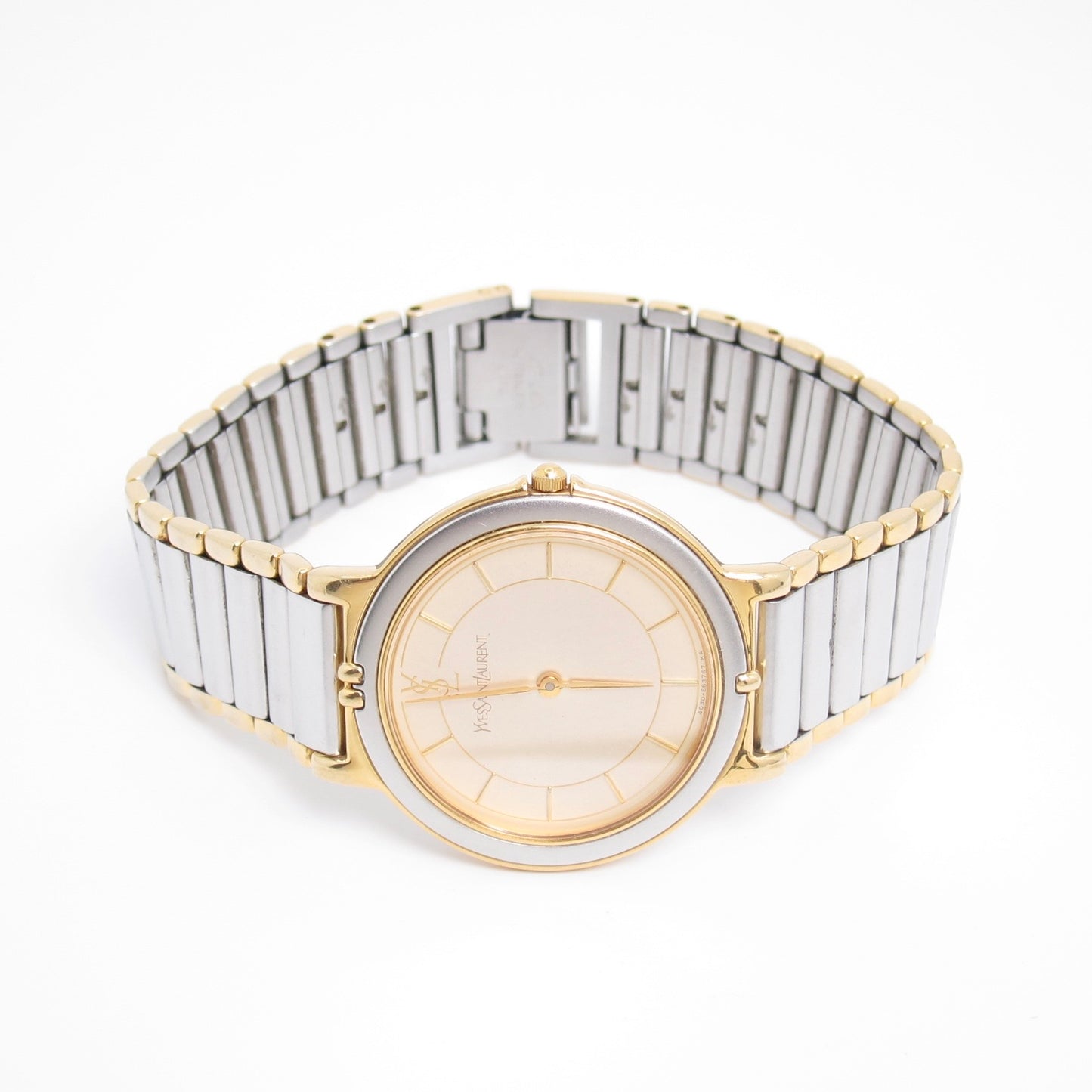 Yves Saint Laurent Vintage Round Champagne Face Two Tone Watch