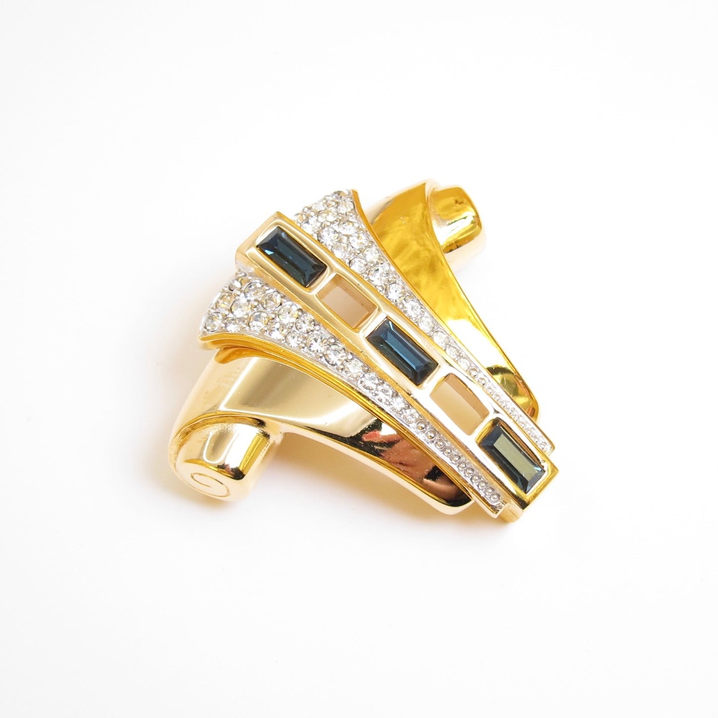 Givenchy Vintage Stylish Green and Rhinestone Golden Brooch