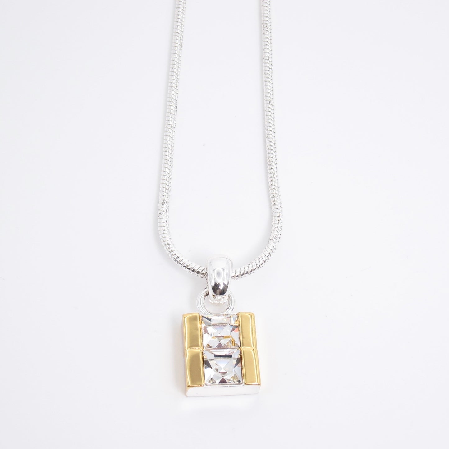 Monet Vintage Two-Tone Geometric Crystal Pendant Necklace