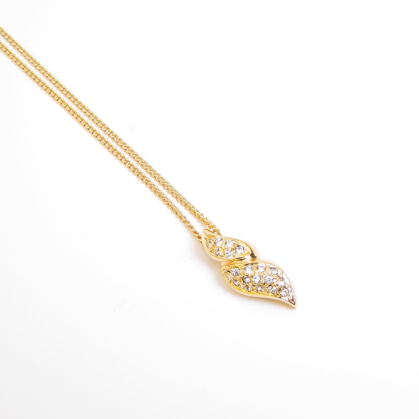 Christian Dior Vintage Stylish Rhinestone Pendant Golden Necklace