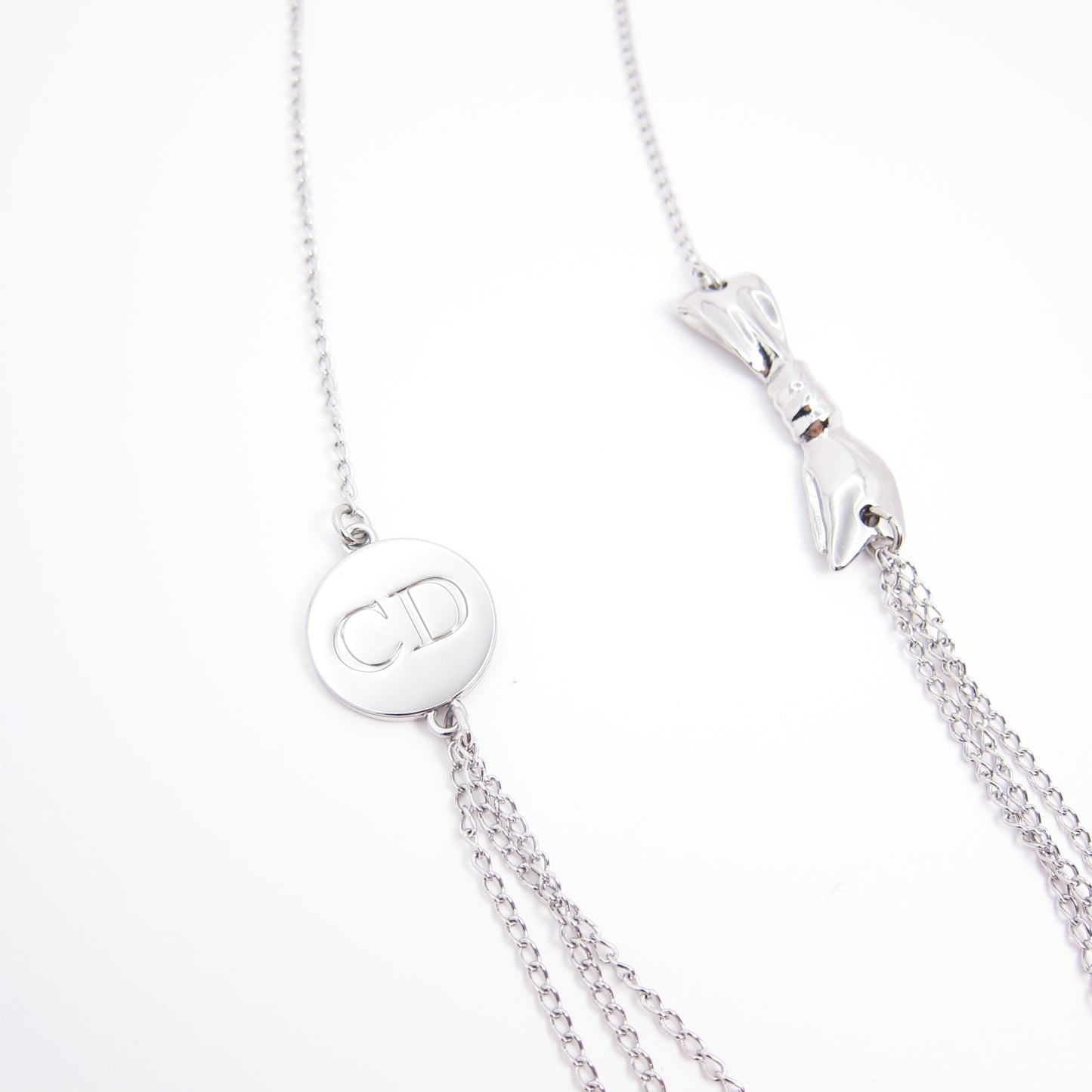 Christian Dior Vintage CD Logo and Charms Silver Long Necklace