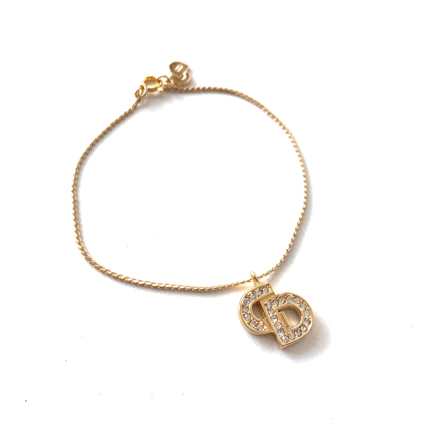 Christian Dior Vintage CD Logo with Rhinestone Golden Bracelet