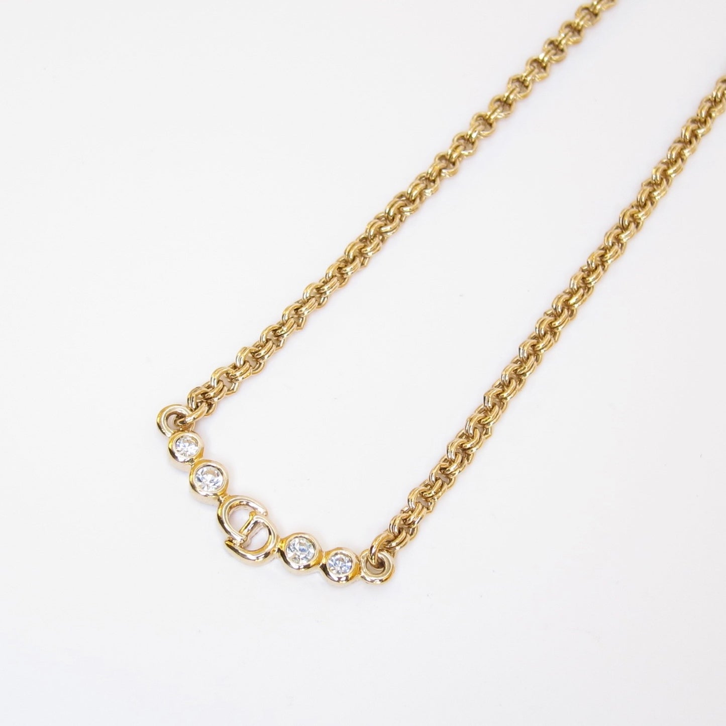 Christian Dior Vintage CD Logo and Rhinestone Golden Necklace