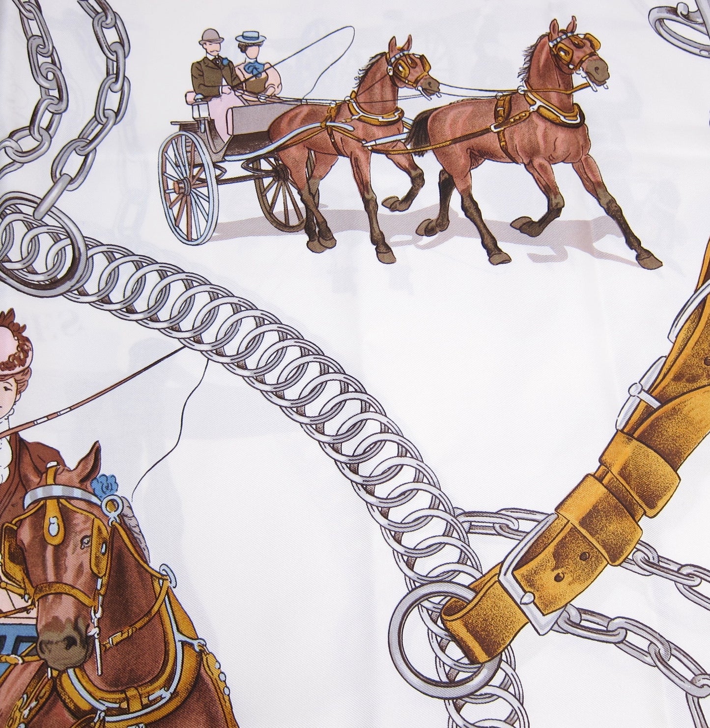 Hermes Vintage Equipages Pink Silk Scarf