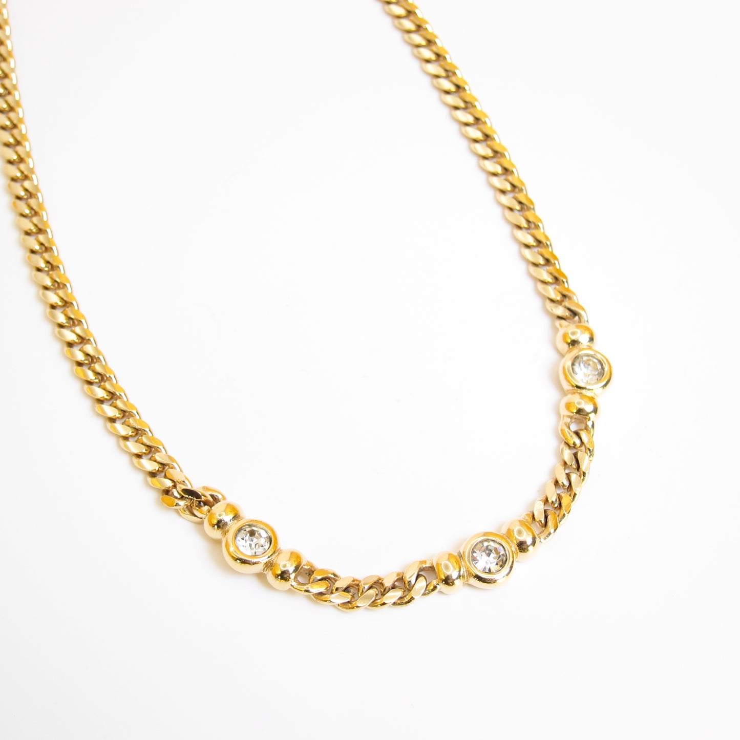 Christian Dior Vintage Rhinestone Golden Chain Necklace