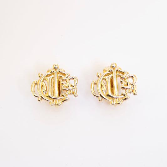 Christian Dior Vintage Dior Logo Golden Clip-on Earrings