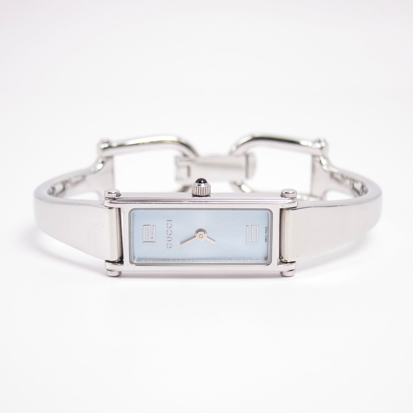 Gucci Vintage Rectangle Blue Face Silver Bangle Watch
