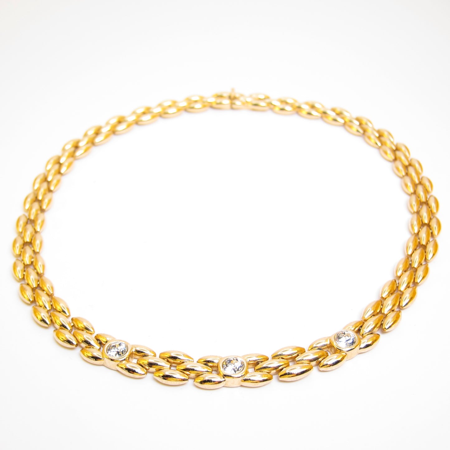 Christian Dior Vintage Stylish Rhinestone Golden Necklace