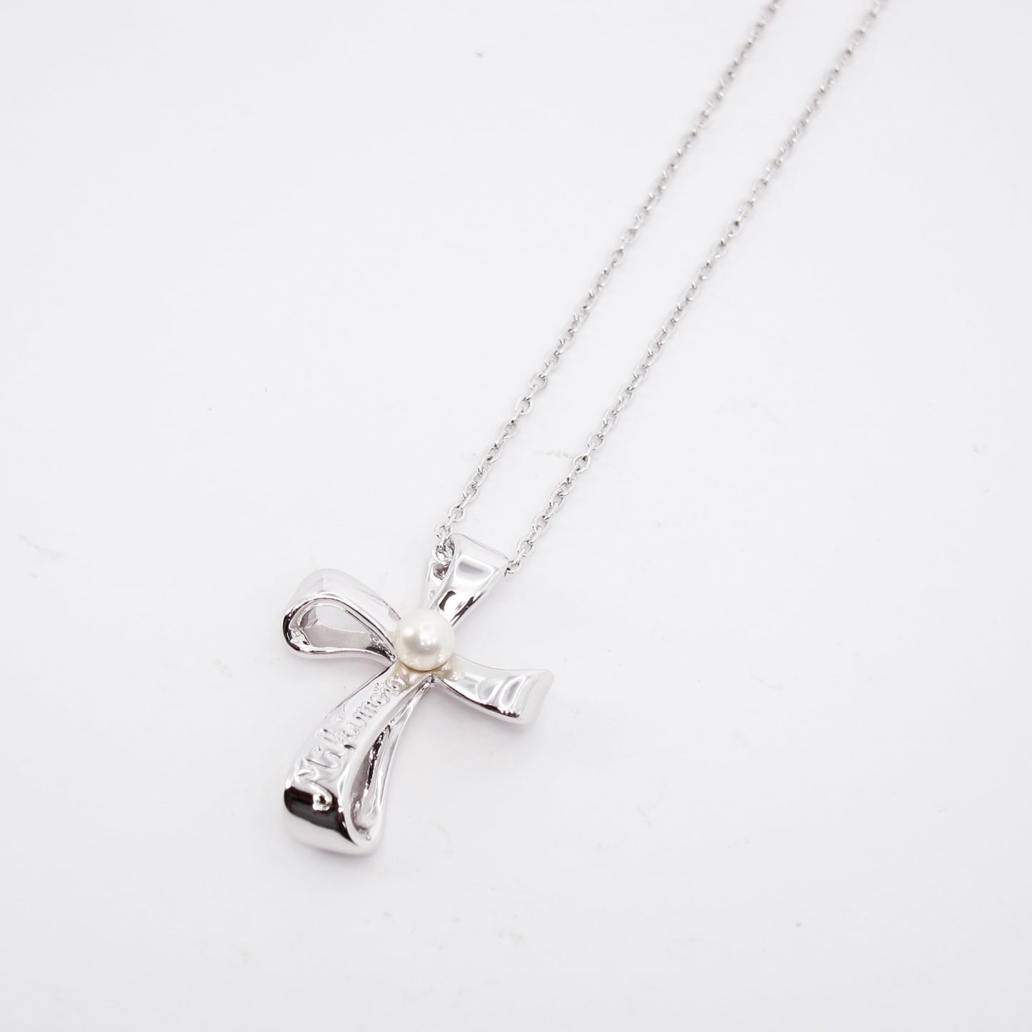 Mikimoto Vintage Logo Cross with Pearl Silver Necklace