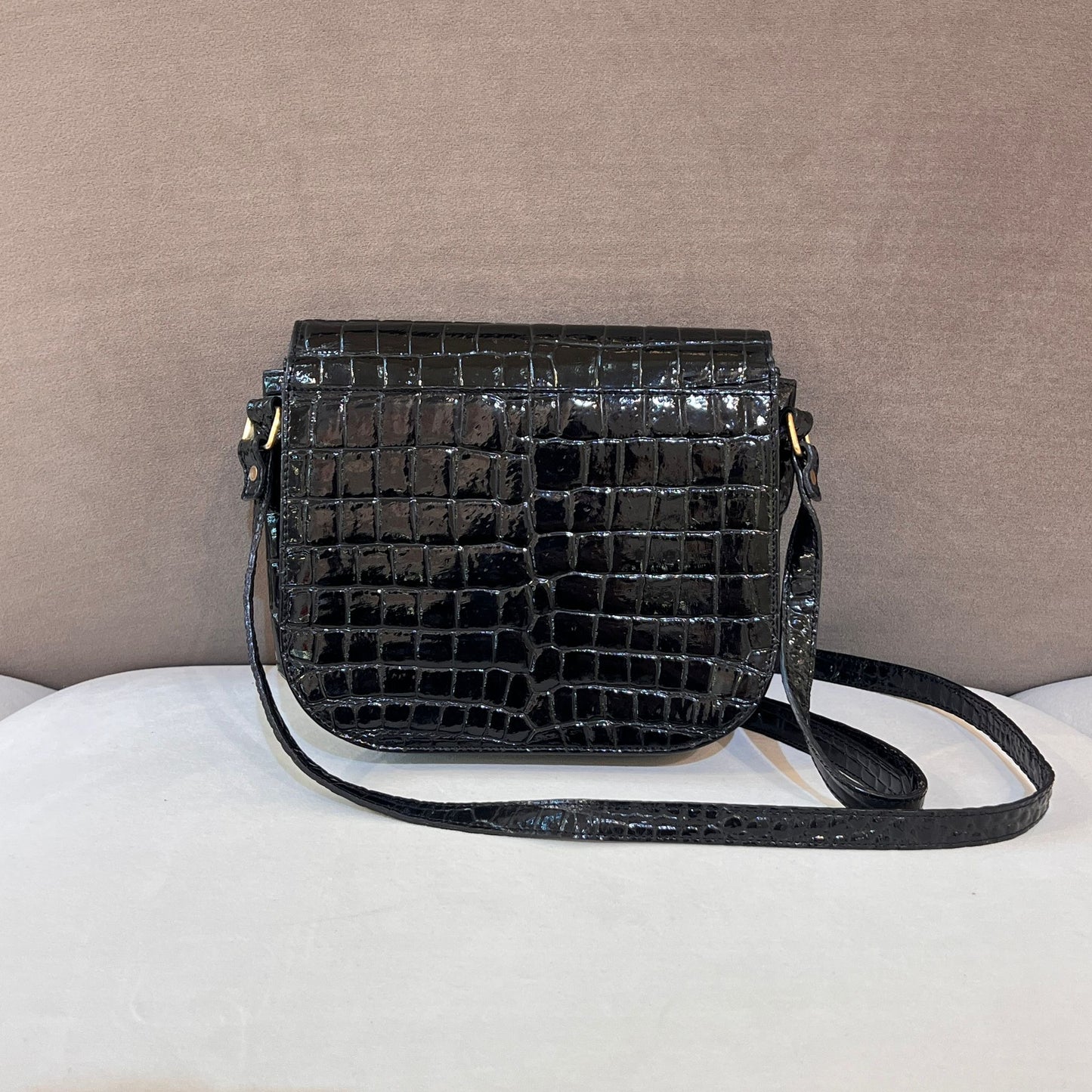 Yves Saint Laurent Vintage Crocodile-Embossed Black Shoulder Bag