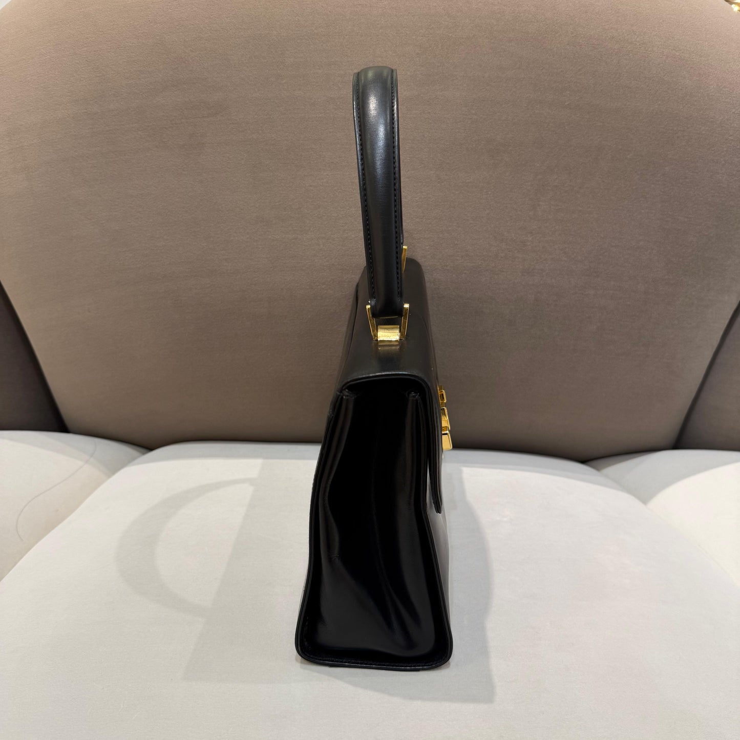 Gucci Vintage Black Leather Top Handle Formal Handbag