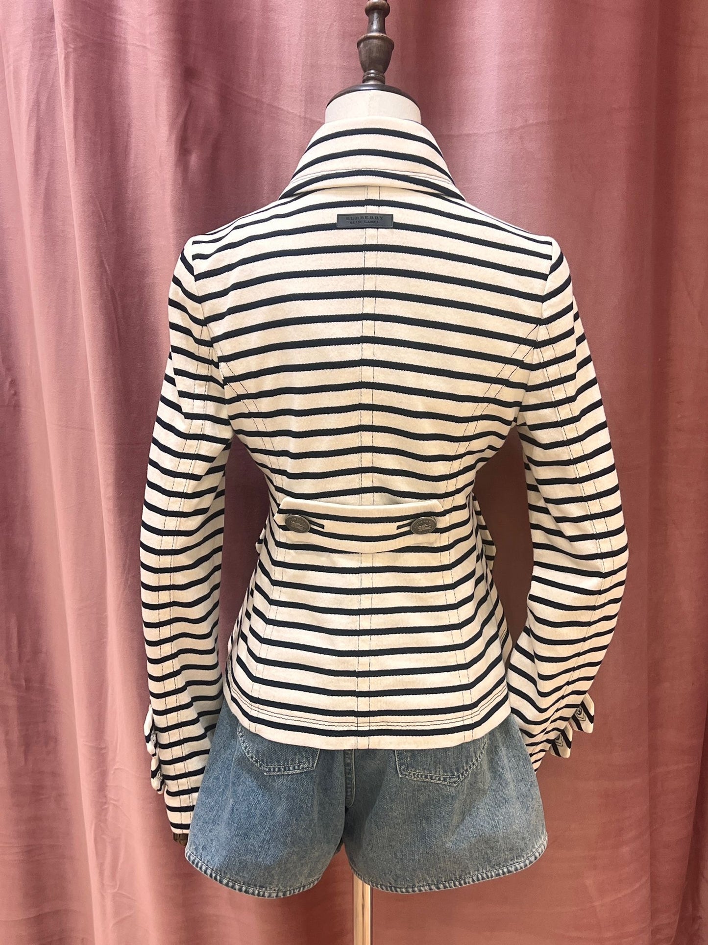 Burberry Blue Label Vintage Striped Double-Breasted Cotton Jacket