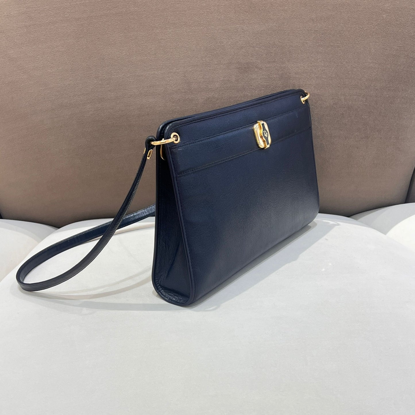 Christian Dior Vintage Navy Leather Structured Shoulder Bag