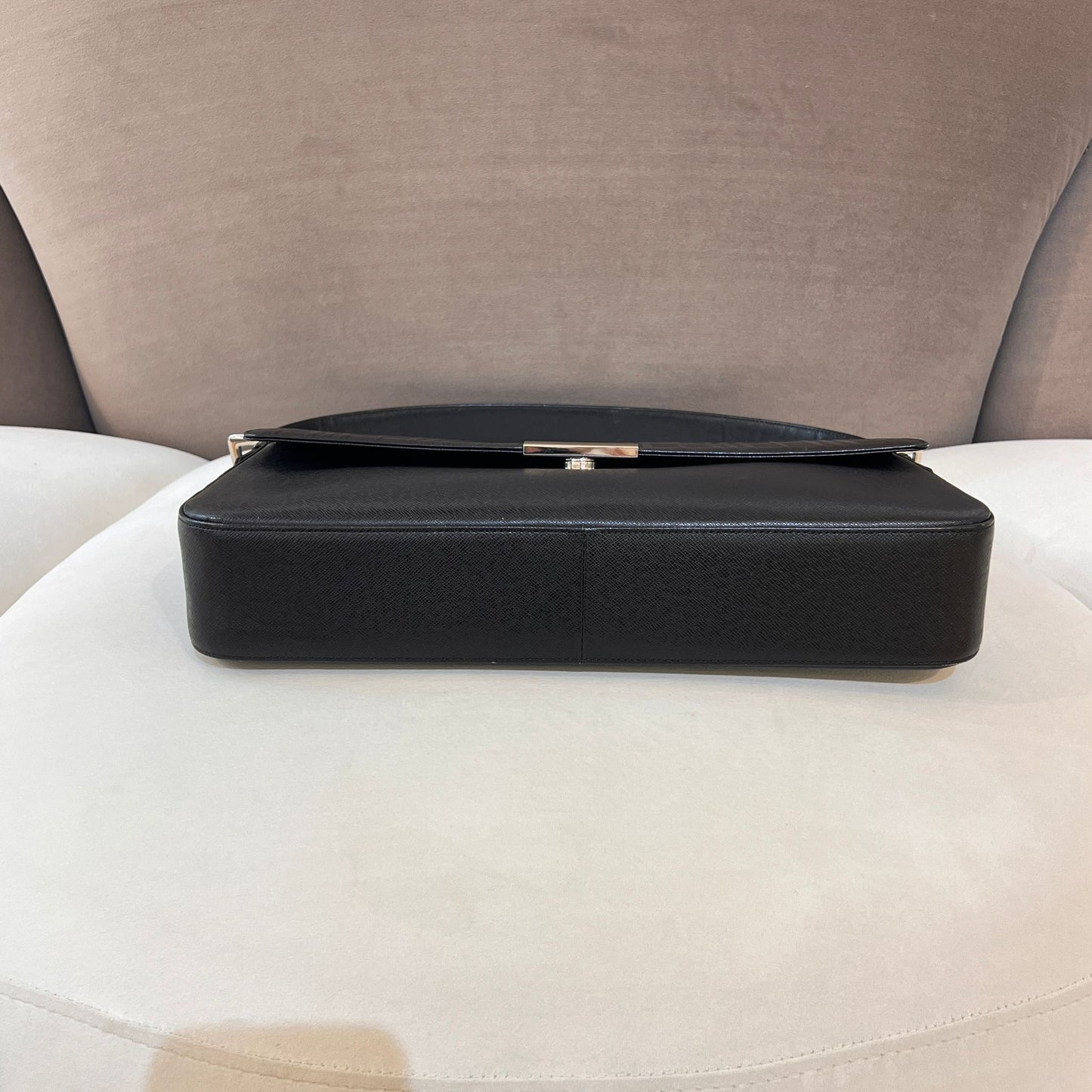 Burberry Vintage Embossed Check Black Leather Shoulder Bag