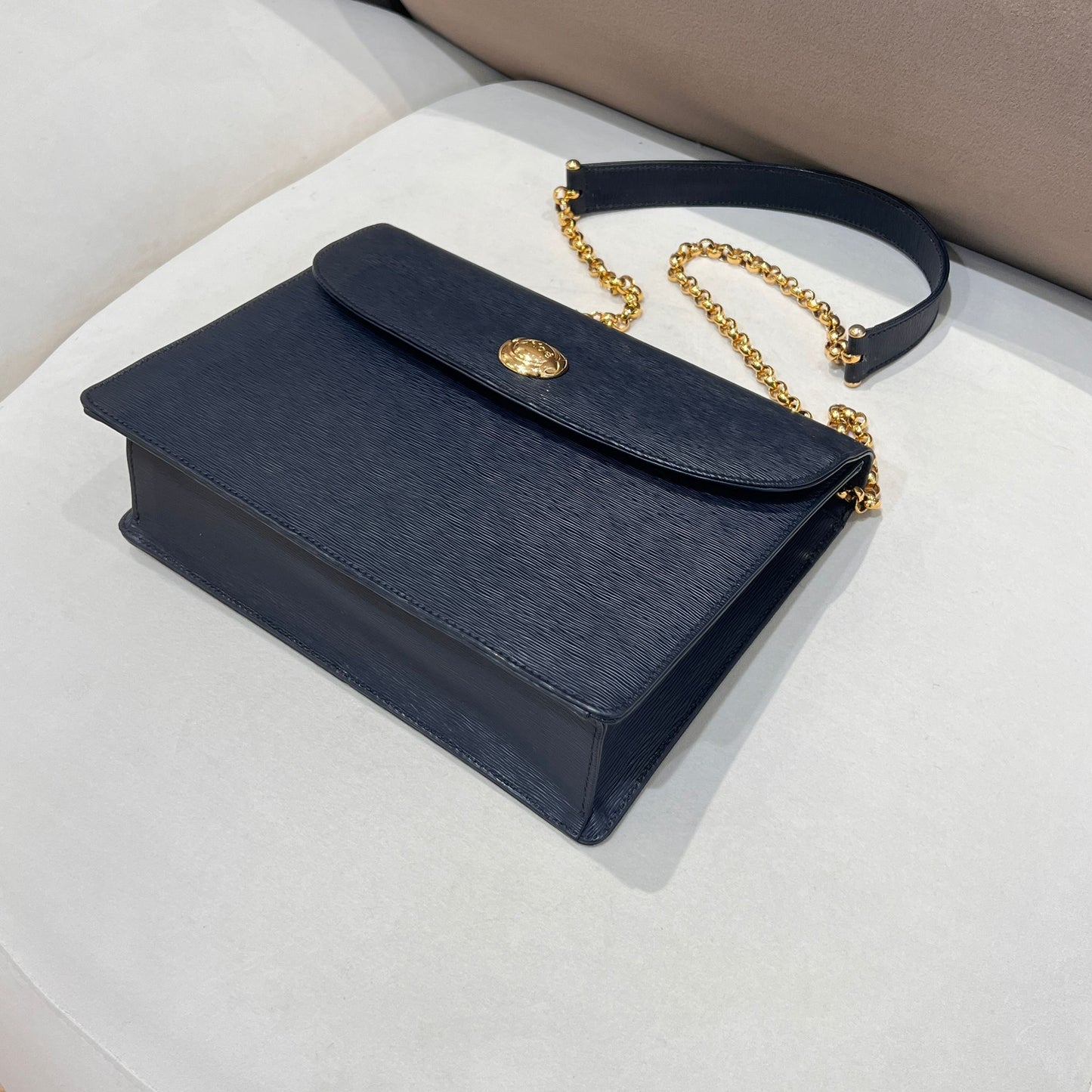 Chloé Vintage Navy Leather Gold Logo Shoulder Bag