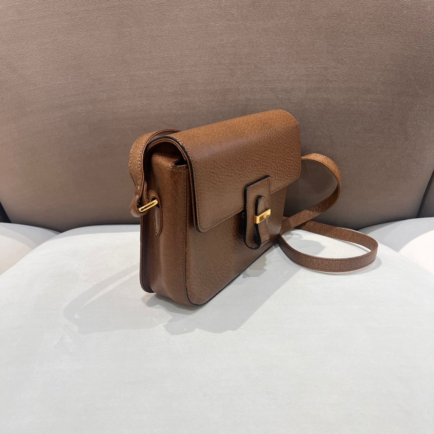 Valentino Garavani Vintage Brown Leather Buckle Shoulder Bag