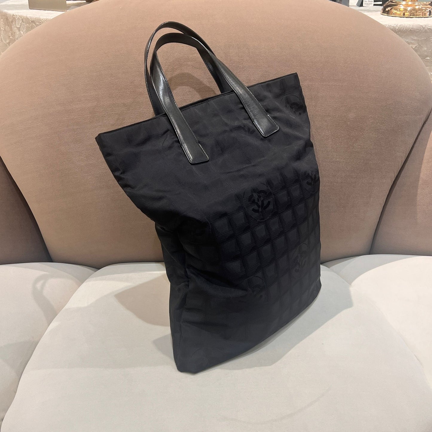 Chanel New Travel Line Black Cc Jacquard Nylon Tote Bag