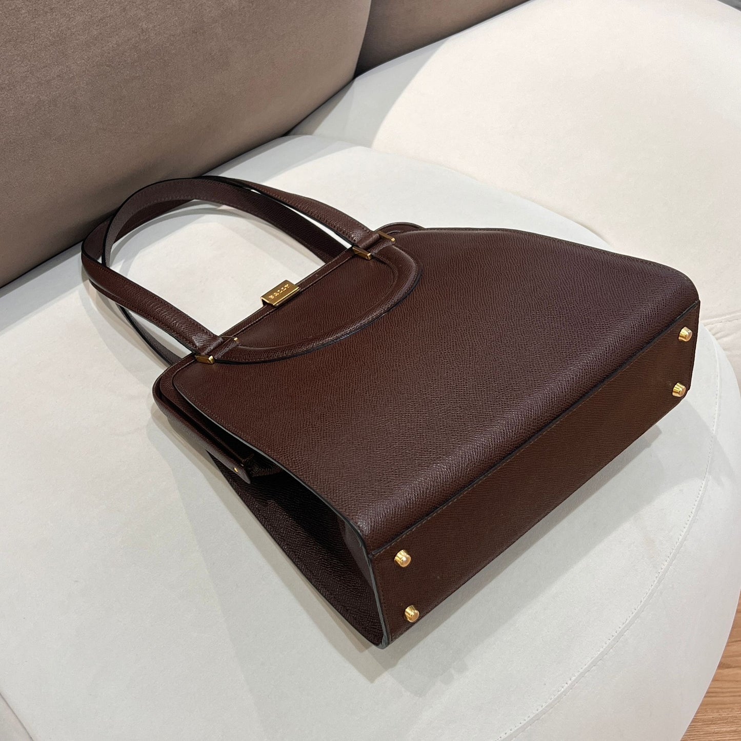 Bally Vintage Brown Leather Structured Double Shoulder Bag