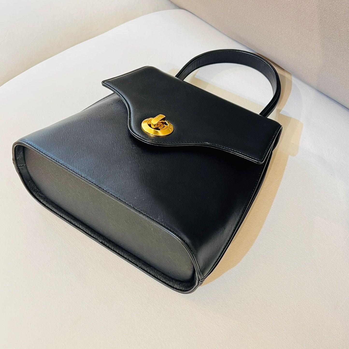 Givenchy Vintage Turn Lock Black Leather Top Handle Bag