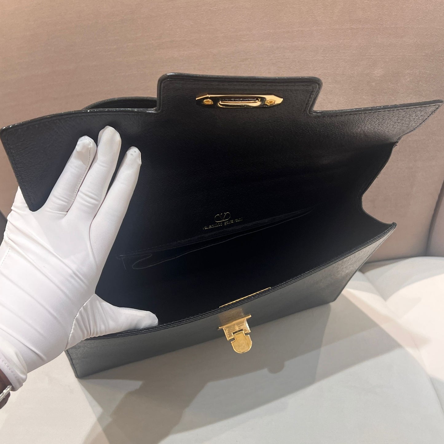 Valentino Garavani Vintage Smooth Leather Black Top Handle Handbag