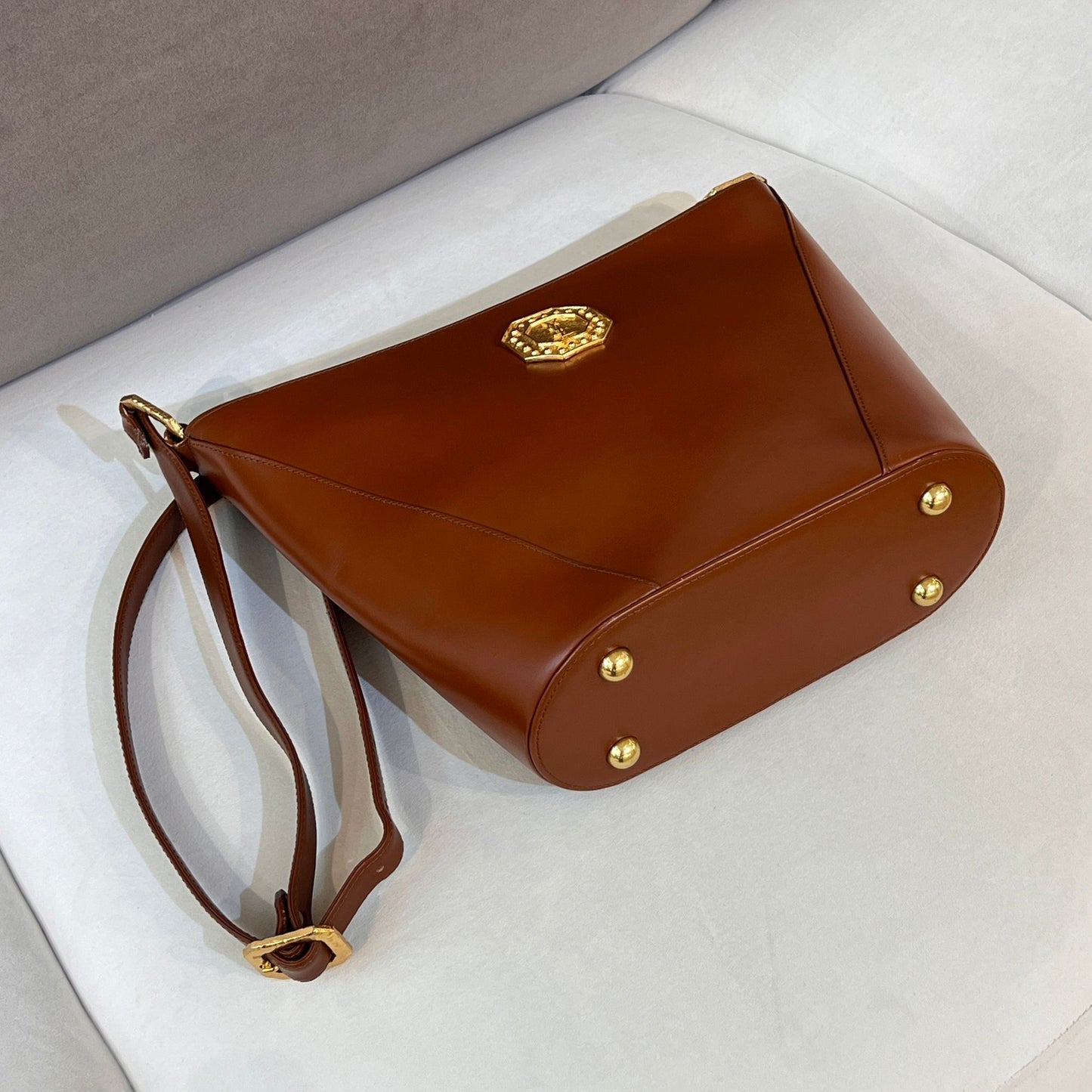 Yves Saint Laurent Vintage Brown Leather Medallion Shoulder Bag