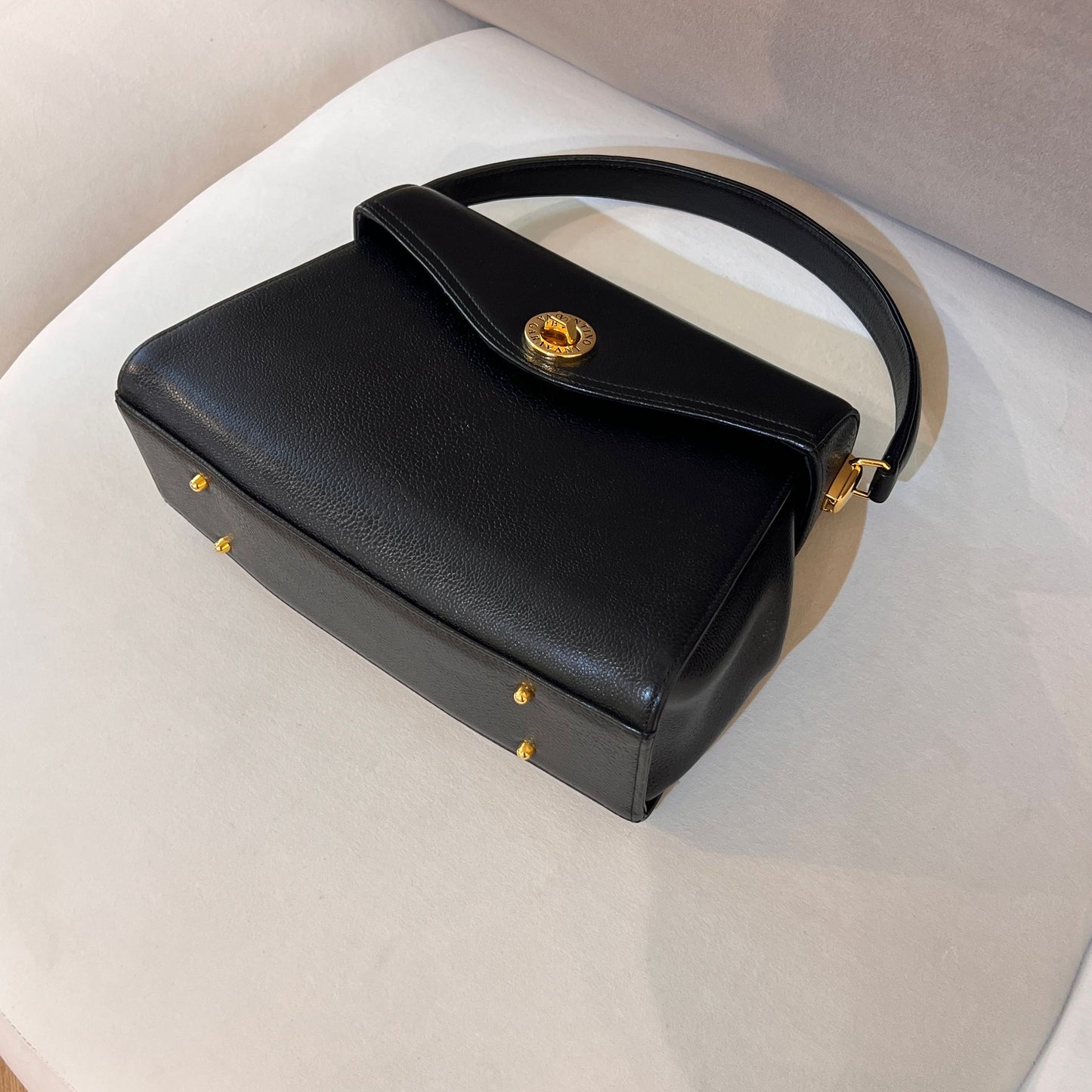 Valentino Garavani Vintage Black Leather Gold Turn-Lock Top Handle Bag