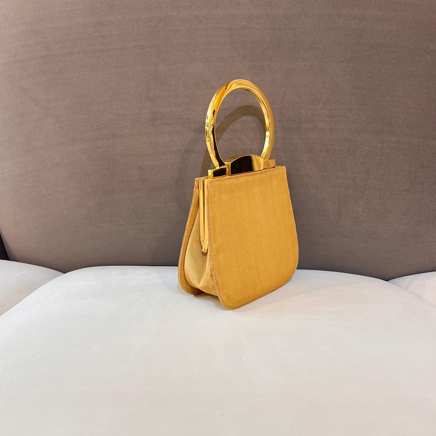 Ferragamo Vintage Gancini Gold Satin Top Handle Bag